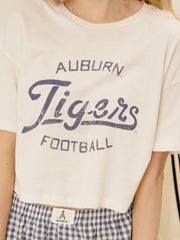 Auburn Tigers Football Stencil Off White Cropped Tee