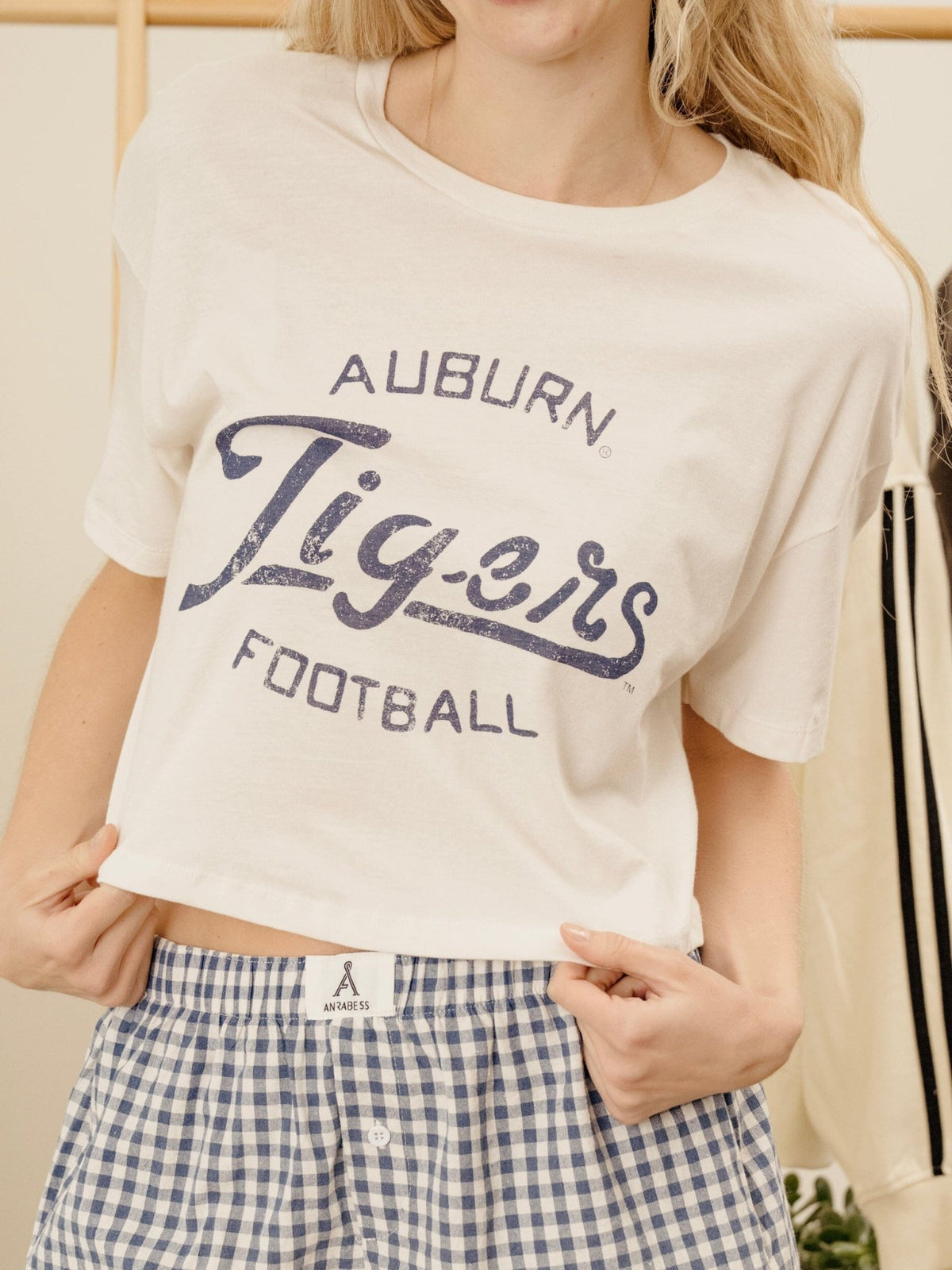 Auburn Tigers Football Stencil Off White Cropped Tee