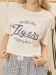 Auburn Tigers Football Stencil Off White Cropped Tee