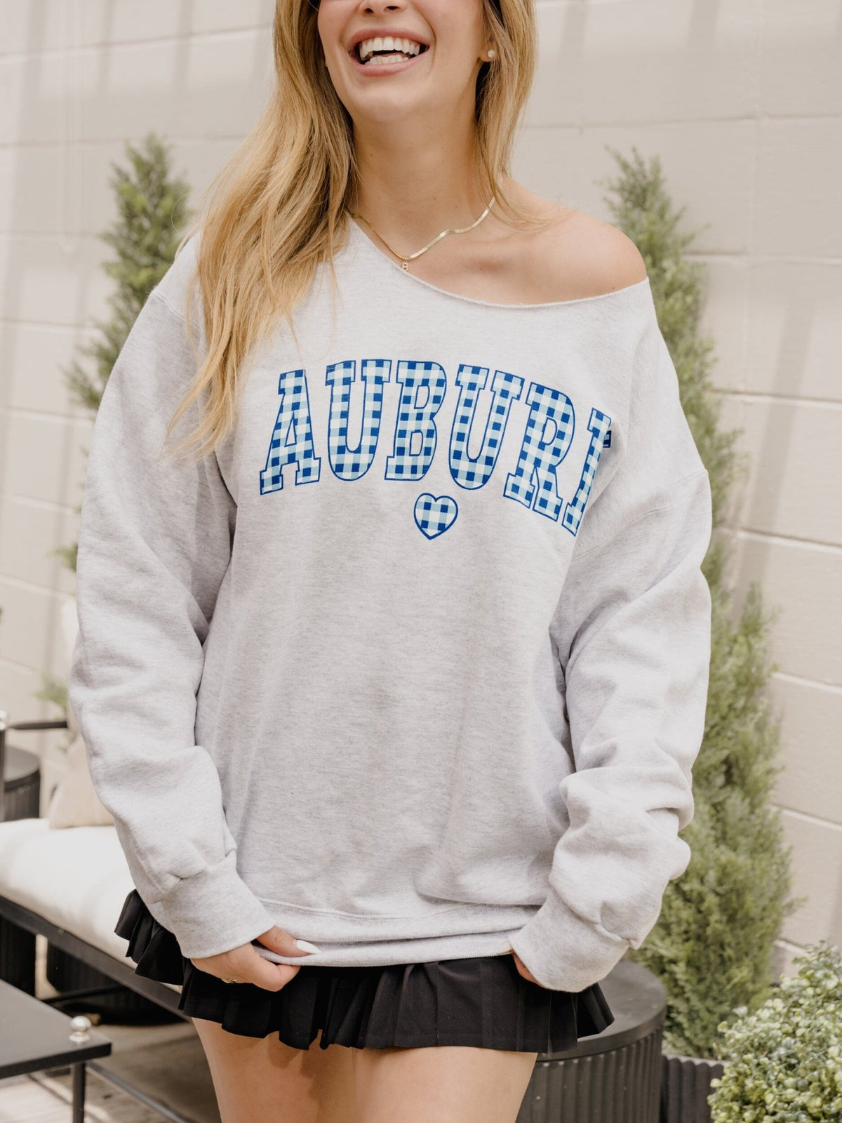 Auburn Tigers Gingham Heart Ash Gray Flashdance Sweatshirt