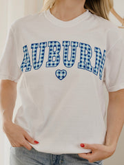 Auburn Tigers Gingham Heart White Tee