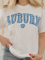 Auburn Tigers Gingham Heart White Tee