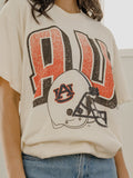 Auburn Tigers Helmet Fade Off White Thrifted Tee