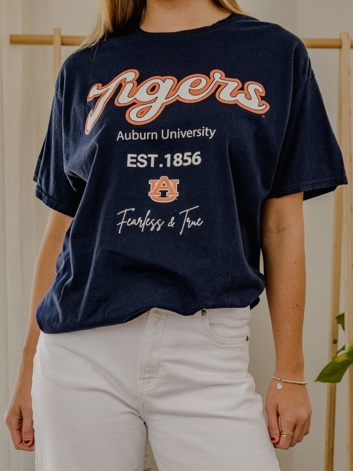 Auburn Tigers Letterman Navy Thrifted Tee