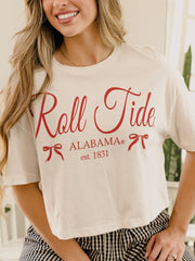 Bama Established Bows Off White Cropped Tee