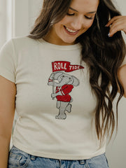 Bama Mascot Flag Off White Micro Cropped Tee