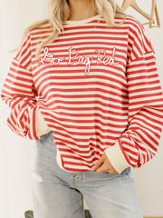 Nebraska Huskers Simple Script Red/White Stripe Hi Dive Sweatshirt