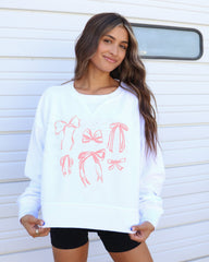 Bows White Cropped Corded Crew Sweatshirt