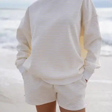 Baby Yellow and White Big Striped Mockneck Sweatshirt