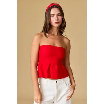 Ellie Strapless Knit Peplum Top (Red)