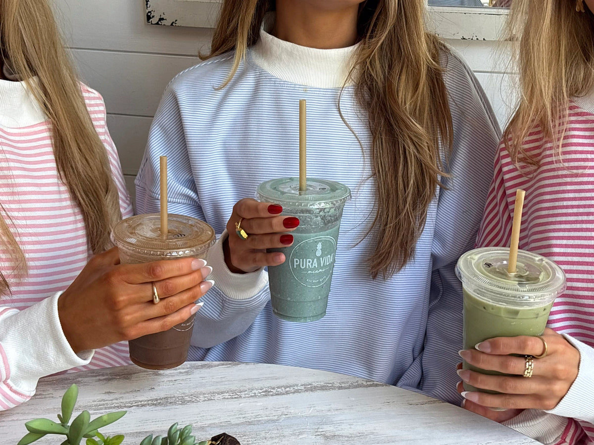 Blue and White Mini Striped Mockneck Sweatshirt