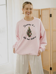 Wild West Christmas Cactus Pink Thrifted Sweatshirt