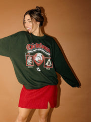 Christmas Patch Military Green Thrifted Sweatshirt