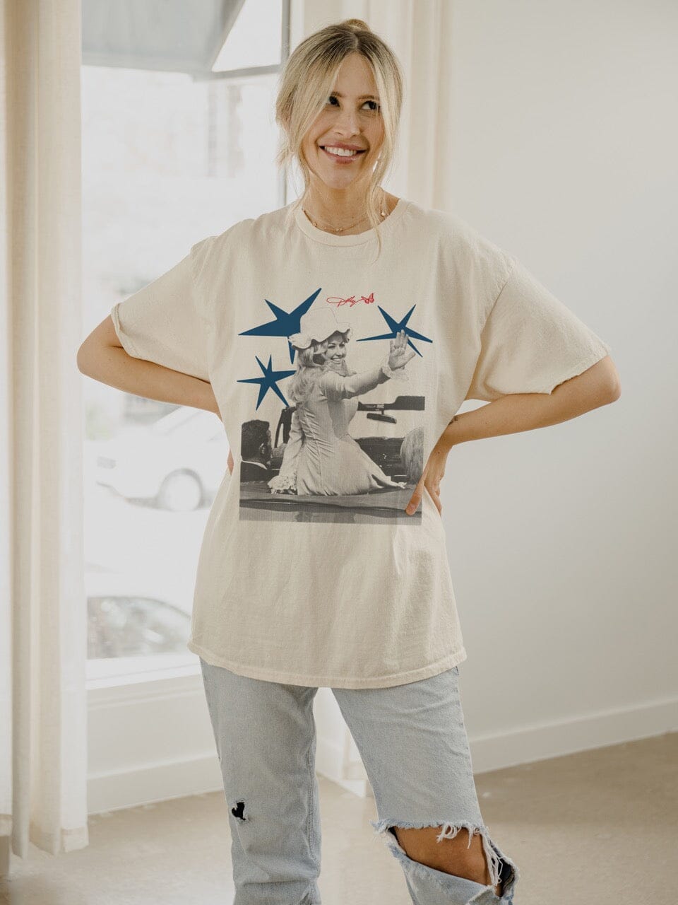 Dolly Parton All American Dolly Off White Thrifted Distressed Tee