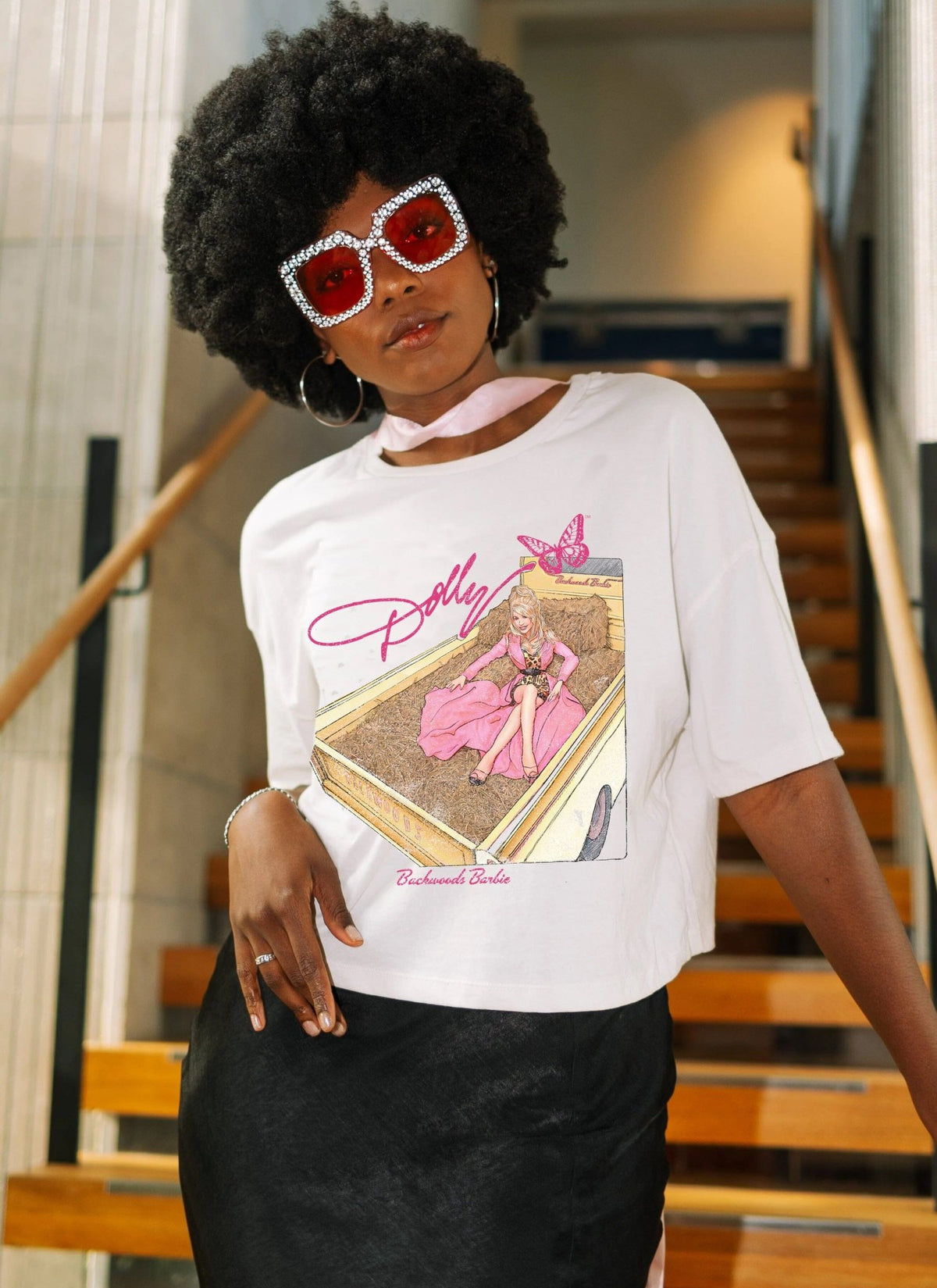 Dolly Parton Backwoods Barbie Off White Cropped Tee