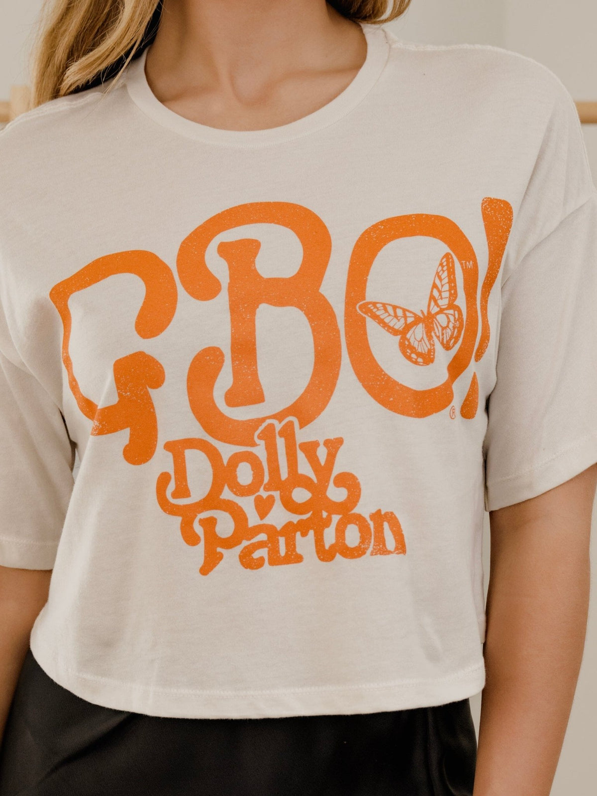 Dolly Parton GBO Butterfly Off White Cropped Tee