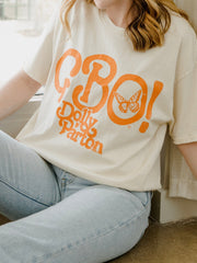 Dolly Parton GBO Butterfly Off White Thrifted Distressed Tee