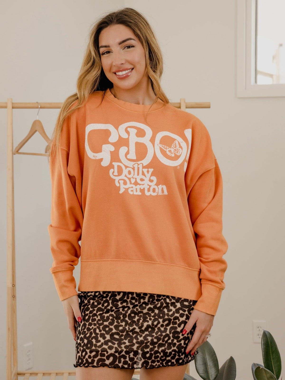 Dolly Parton GBO Butterfly Orange Hi-Dive Oversized Crew Sweatshirt