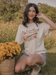 Dolly Parton Guitar Rose Off White Thrifted Distressed Tee