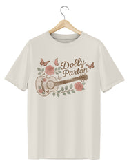 Dolly Parton Guitar Rose Off White Thrifted Distressed Tee