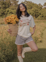 Dolly Parton Guitar Rose Off White Thrifted Distressed Tee