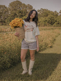 Dolly Parton Guitar Rose Off White Thrifted Distressed Tee