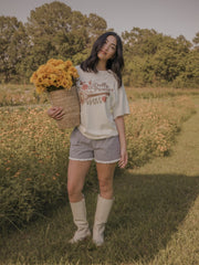 Dolly Parton Guitar Rose Off White Thrifted Distressed Tee