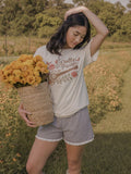 Dolly Parton Guitar Rose Off White Thrifted Distressed Tee