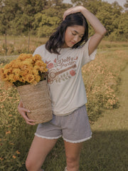 Dolly Parton Guitar Rose Off White Thrifted Distressed Tee