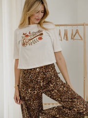 Dolly Parton Guitar Roses Off White Cropped Tee