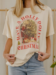 Dolly Parton Holly Dolly Christmas Off White Thrifted Distressed Tee