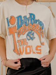 Dolly Parton I Heart Dolly & The Vols Off White Thrifted Distressed Tee