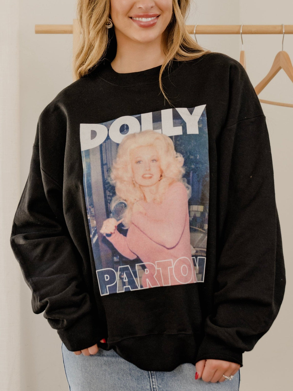 Dolly Parton in Pink Black Sweatshirt