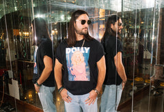 Dolly Parton In Pink Black Thrifted Distressed Tee