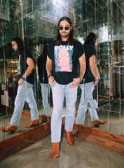 Dolly Parton In Pink Black Thrifted Distressed Tee