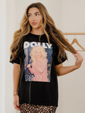 Dolly Parton In Pink Black Thrifted Distressed Tee
