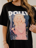 Dolly Parton In Pink Black Thrifted Distressed Tee