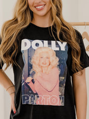 Dolly Parton In Pink Black Thrifted Distressed Tee