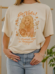 Dolly Parton It's Football Time in Tennessee Off White Thrifted Tee