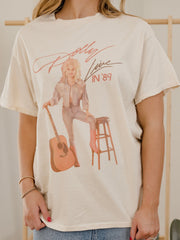 Dolly Parton Live in '89 Off White Thrifted Distressed Tee