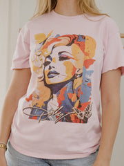 Dolly Parton Mural Pink Thrifted Distressed Tee