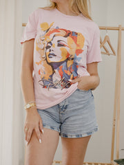Dolly Parton Mural Pink Thrifted Distressed Tee