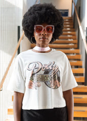 Dolly Parton Rose Record Off White Cropped Tee