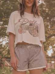 Dolly Parton Rose Record Off White Cropped Tee