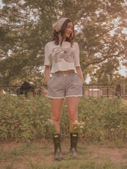 Dolly Parton Rose Record Off White Cropped Tee