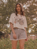 Dolly Parton Rose Record Off White Cropped Tee