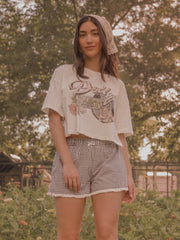 Dolly Parton Rose Record Off White Cropped Tee