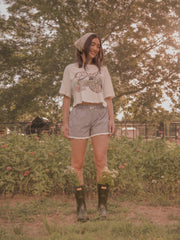 Dolly Parton Rose Record Off White Cropped Tee