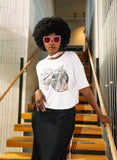 Dolly Parton Rose Record Off White Cropped Tee