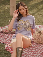 Dolly Parton Rose Record Periwinkle Thrifted Distressed Tee